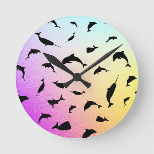 Shadow fish shark whale gradient colorful galaxy round clock
