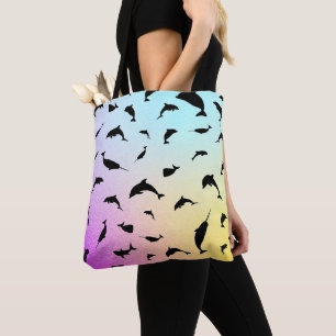 Shadow fish shark whale gradient colorful galaxy tote bag