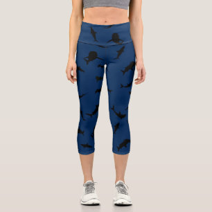Shadow fish shark whale on gradient blue Ocean Capri Leggings