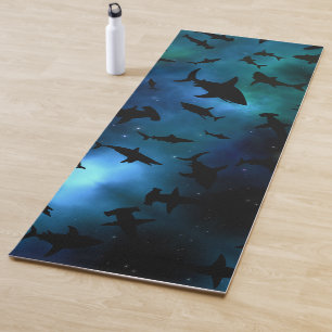 Shadow fish shark whale on gradient galaxy Aqua Yoga Mat