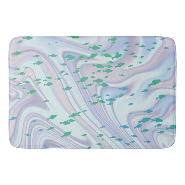 Shadow fish shark whale on gradient galaxy  bath mat (Front)