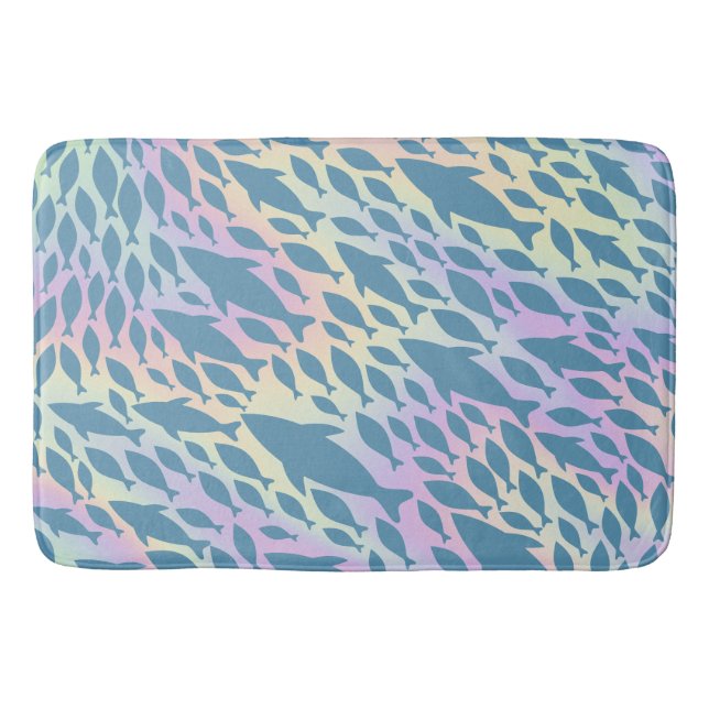 Shadow fish shark whale on gradient galaxy  bath mat (Front)