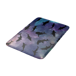 shadow fish shark whale on gradient galaxy bath mat
