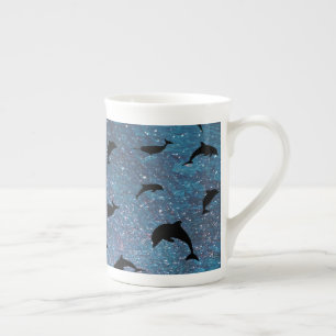 shadow fish shark whale on gradient galaxy bone china mug
