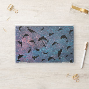 shadow fish shark whale on gradient galaxy HP laptop skin