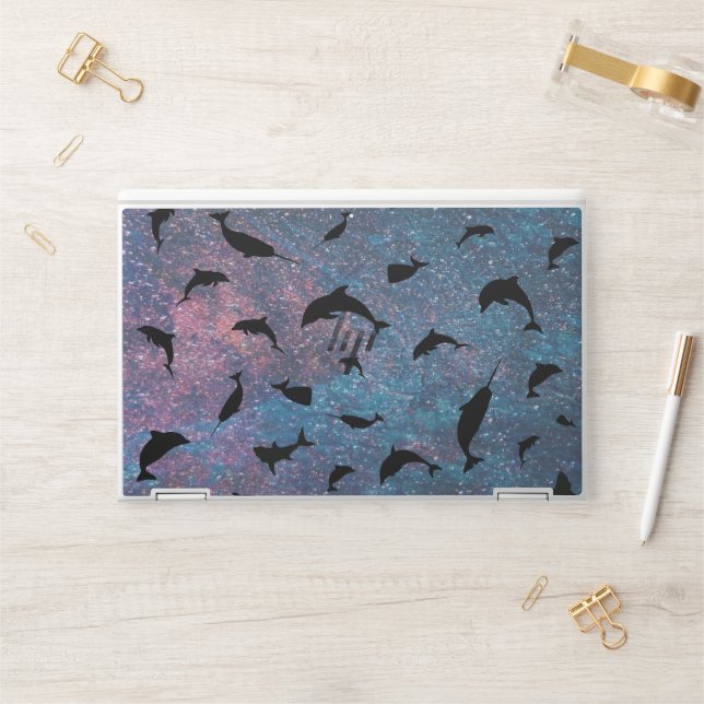 shadow fish shark whale on gradient galaxy HP laptop skin (Desk)
