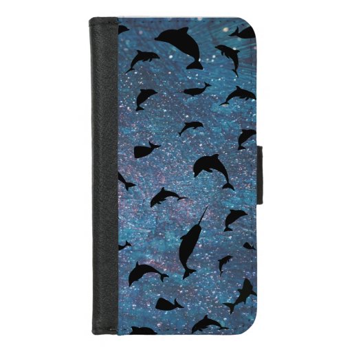 shadow fish shark whale on gradient galaxy  iPhone 8/7 wallet case