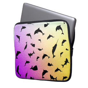 shadow fish shark whale on gradient galaxy laptop sleeve