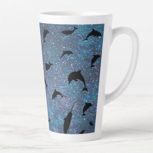 shadow fish shark whale on gradient galaxy    latte mug