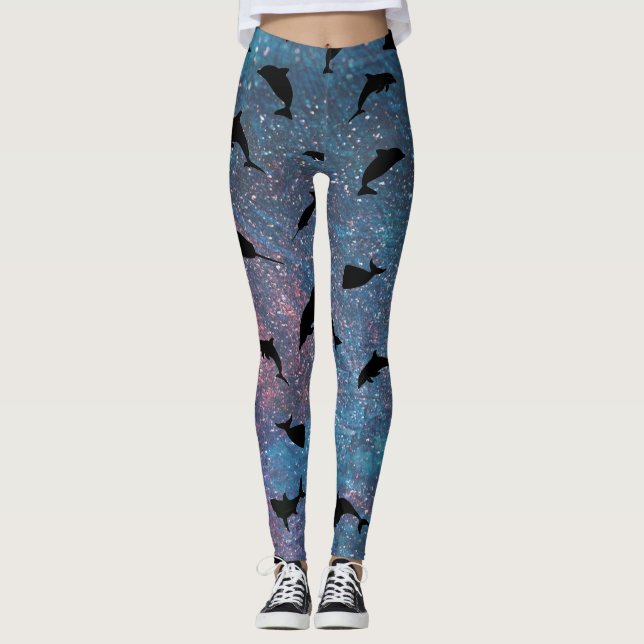 shadow fish shark whale on gradient galaxy   leggings (Front)