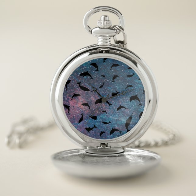 shadow fish shark whale on gradient galaxy   pocket watch (Inside)