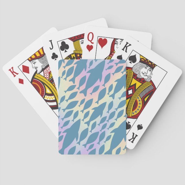 Shadow Fish Shark Whale on gradient galaxy Poker Cards (Back)