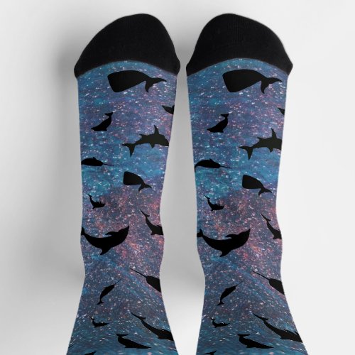 shadow fish shark whale on gradient galaxy    socks