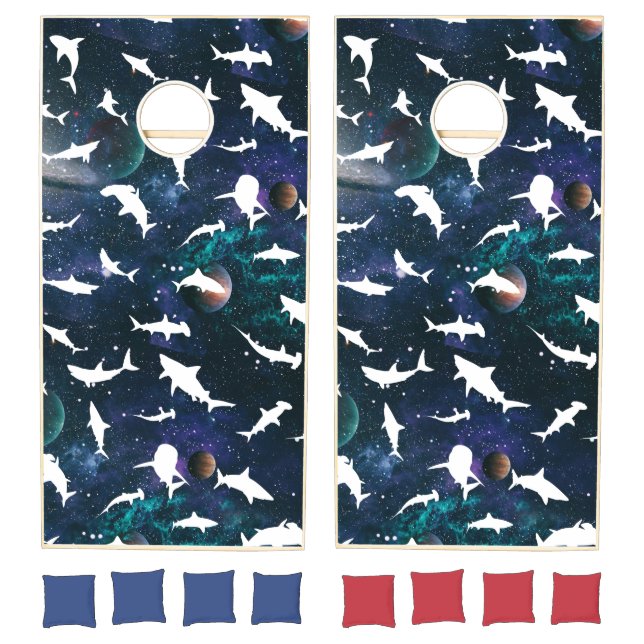 shadow fish shark whale on gradient galaxy space cornhole set (Set)
