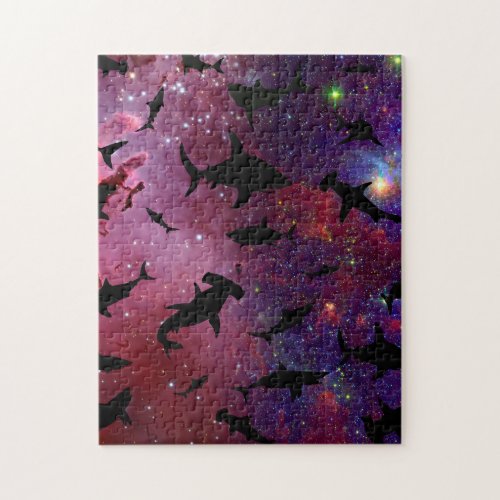 Shadow fish shark whale on gradient galaxy Space Jigsaw Puzzle