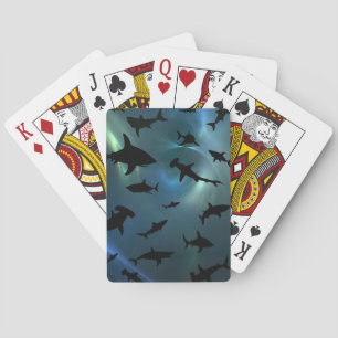 Shadow fish shark whale on gradient galaxy Space Poker Cards