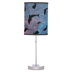 shadow fish shark whale on gradient galaxy table lamp