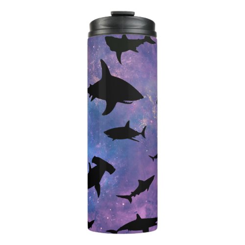 shadow fish shark whale on gradient galaxy thermal tumbler