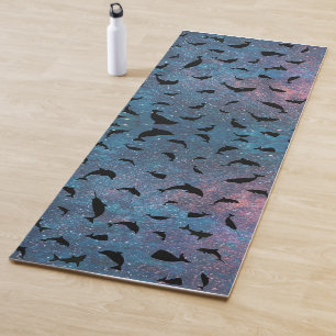 shadow fish shark whale on gradient galaxy  yoga mat