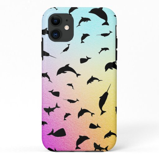 shadow fish shark whale on gradient ocean iPhone 11 case