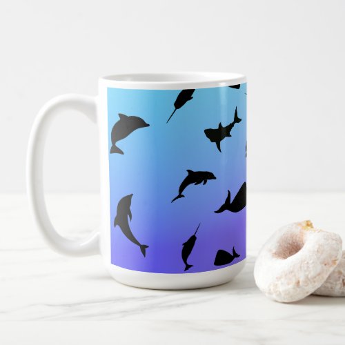 shadow fish shark whale on gradient ocean   coffee mug