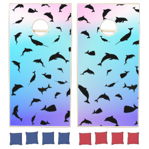 shadow fish shark whale on gradient ocean cornhole set