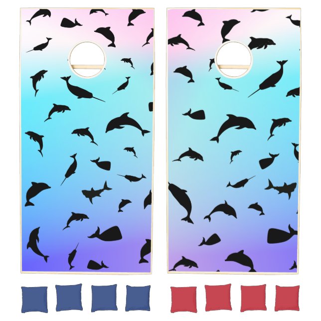 shadow fish shark whale on gradient ocean cornhole set (Set)