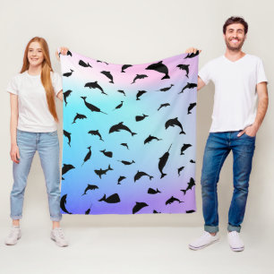 shadow fish shark whale on gradient ocean fleece blanket