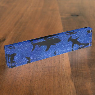 Shadow fish shark whale on gradient Ocean galaxy  Desk Name Plate