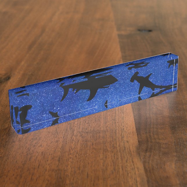 Shadow fish shark whale on gradient Ocean galaxy  Desk Name Plate (Side)