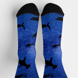 Shadow fish shark whale on gradient Ocean galaxy Socks
