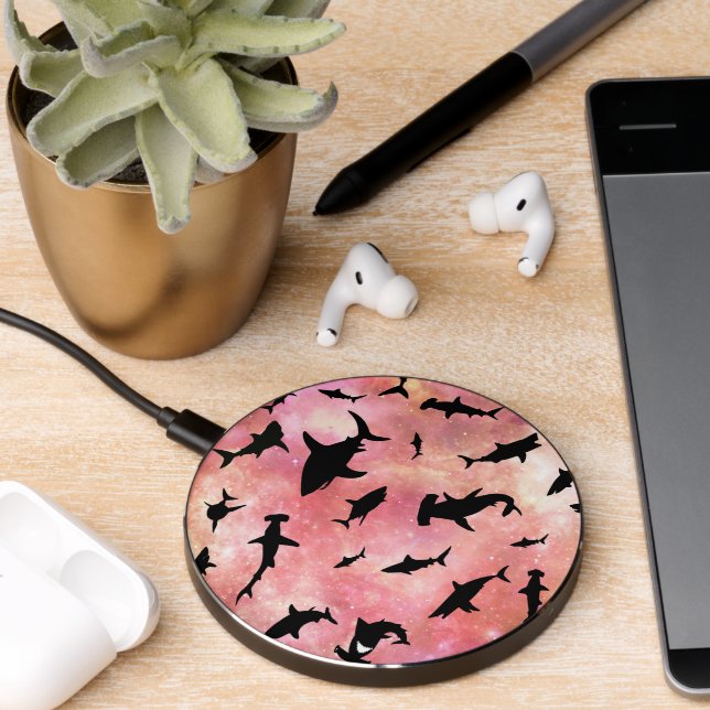 Shadow fish shark whale on gradient Ocean galaxy  Wireless Charger (Desk 2)
