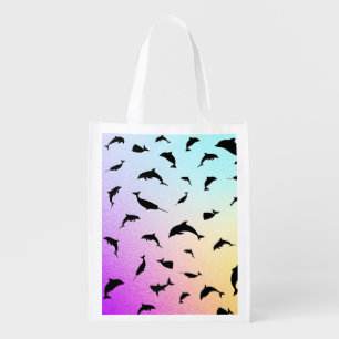 shadow fish shark whale on gradient ocean grocery bag