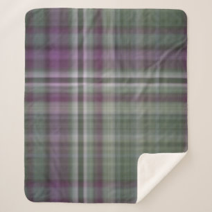 Shadow Flowers Green and Purple Plaid Sherpa Blanket