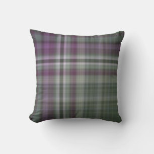 Shadow Flowers Green and Purple Plaid Throw Pillow