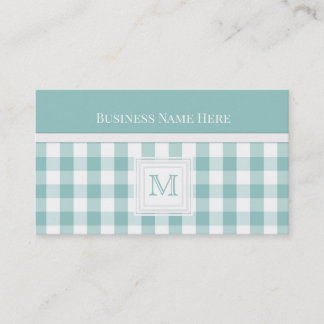 Shadow Green Gingham: Monogram Business Card