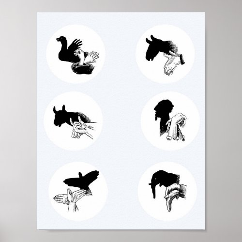 Shadow Hand puppets Vintage Art Illustrations Poster