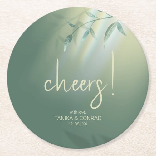 Shadow Leaf Wedding Cheers Green ID947  Round Paper Coaster