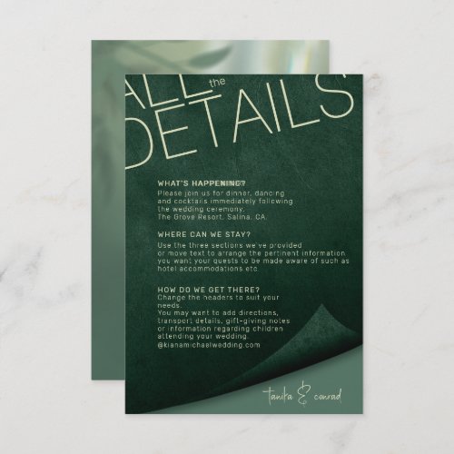 Shadow Leaf Wedding Details Green ID947 Enclosure Card