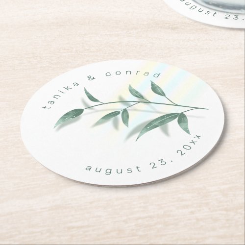 Shadow Leaf Wedding WhtGreen ID947  Round Paper Coaster