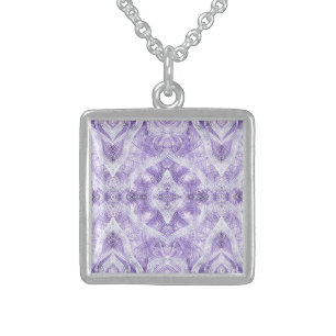 Shadow Light Purple Abstract Watercolor Art Sterling Silver Necklace