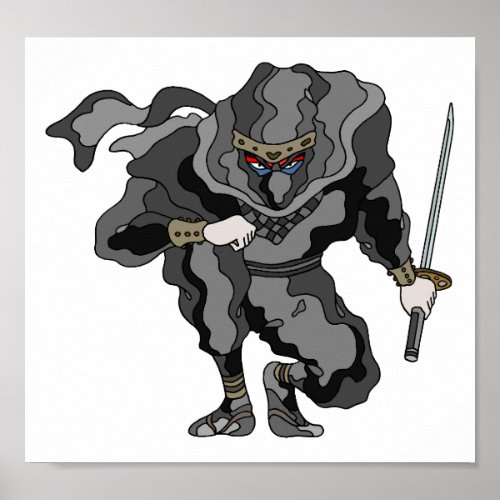 Shadow lurking in the darkness. Cyber ninja. Poster