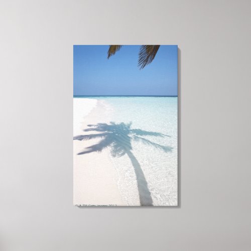 Shadow of a palm tree on a deserted island beach canvas print