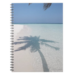 Shadow of a palm tree on a deserted island beach notebook