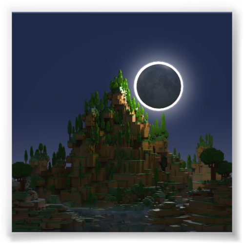 Shadow of the Moon Low Poly Voxel Art Photo Print