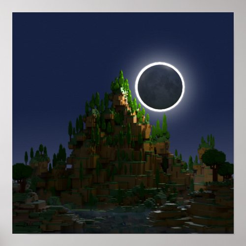 Shadow of the Moon Voxel Digital Art Poster