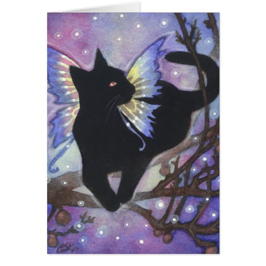 Shadow on a Moonlit Night - Fantasy Cat Art Card (Front)