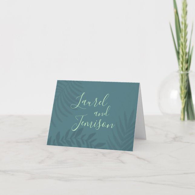 Shadow Palm Teal Letterpress Thank You Card (Front)