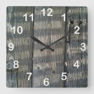 Shadow Planks Wood Deck Knotty_with numbers Square Wall Clock
