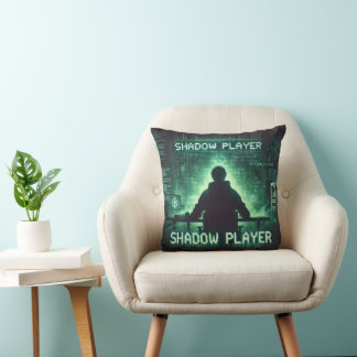 Shadow Player – Cyberpunk Gamer Art Throw Pillow